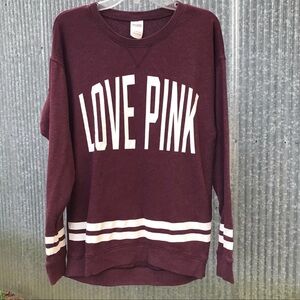 PINK Victoria’s Secret Boyfriend Crewneck Logo Sweatshirt Burgundy Oversized XS
